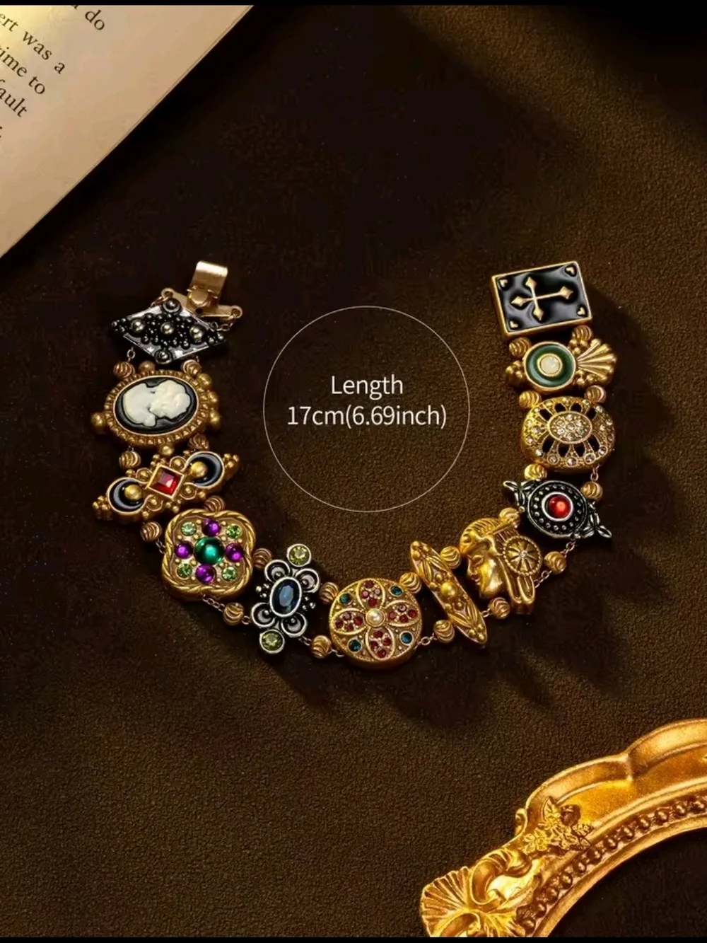 Vintage Gold-Tone Multi-Embellishment Statement Bracelet - Bronze & Gold - Picture 2 of 3